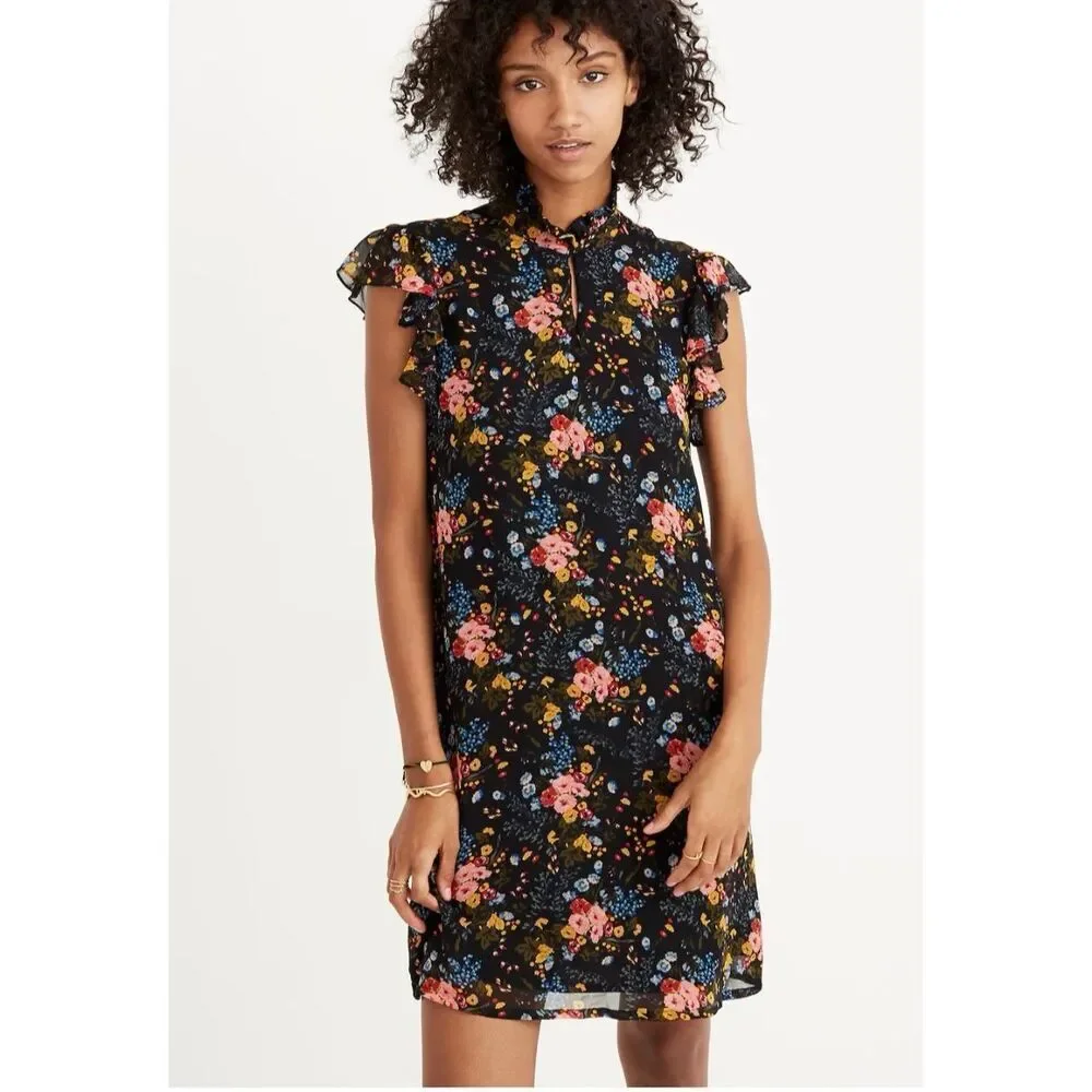 Madewell x No.6 size 00 100% Silk Beacon Dress in Garden Bouquet black floral